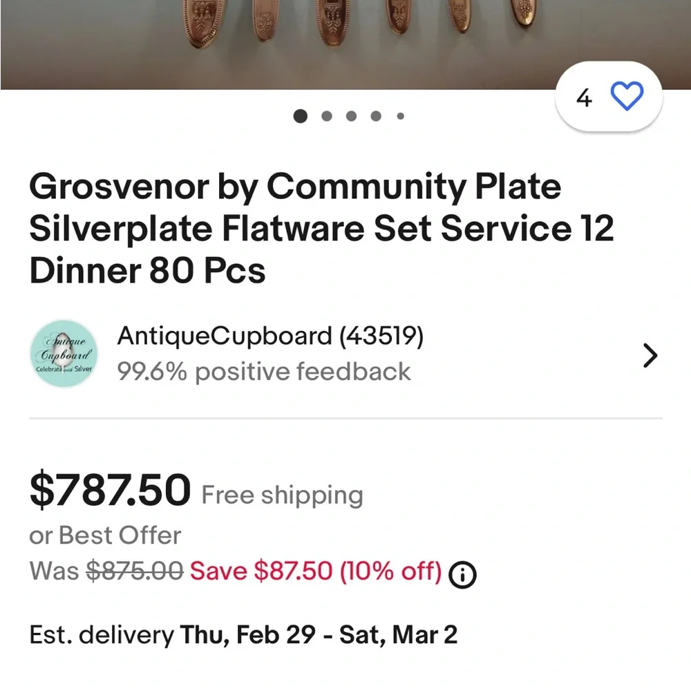 4, 1921 Grosvenor “Community” Oneida SilverPlate Knives - Great condition
